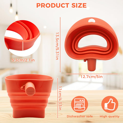 KCMOSGI flour funnel red, side view with tilt for precise ingredient flow.