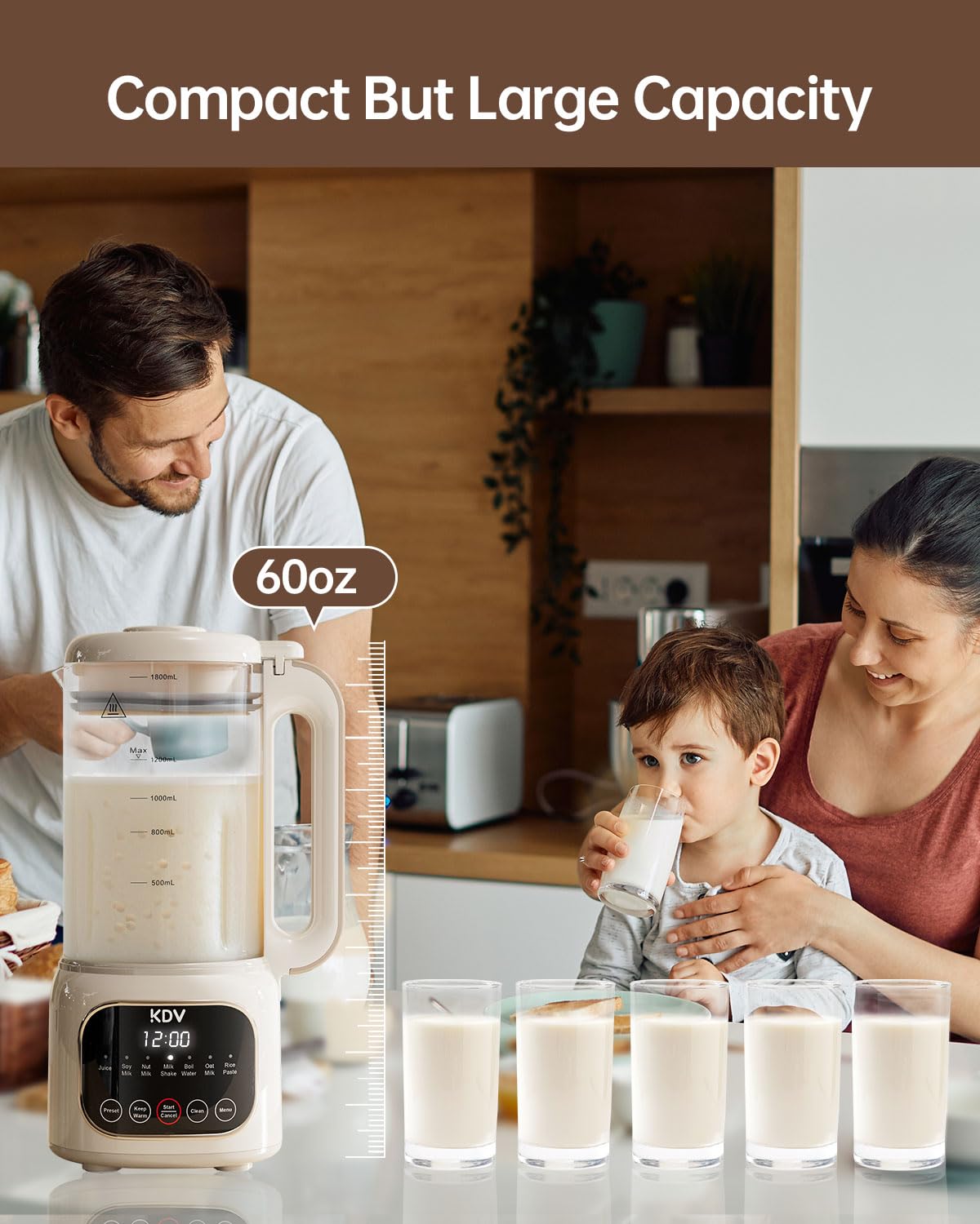 KDV 60oz capacity jar handles multiple servings for family-friendly batches.