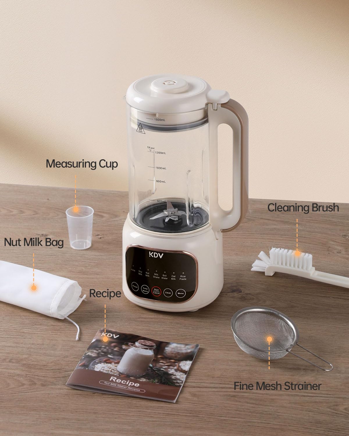 KDV modern kitchen appliance front view highlighting versatile plant-based milk production.