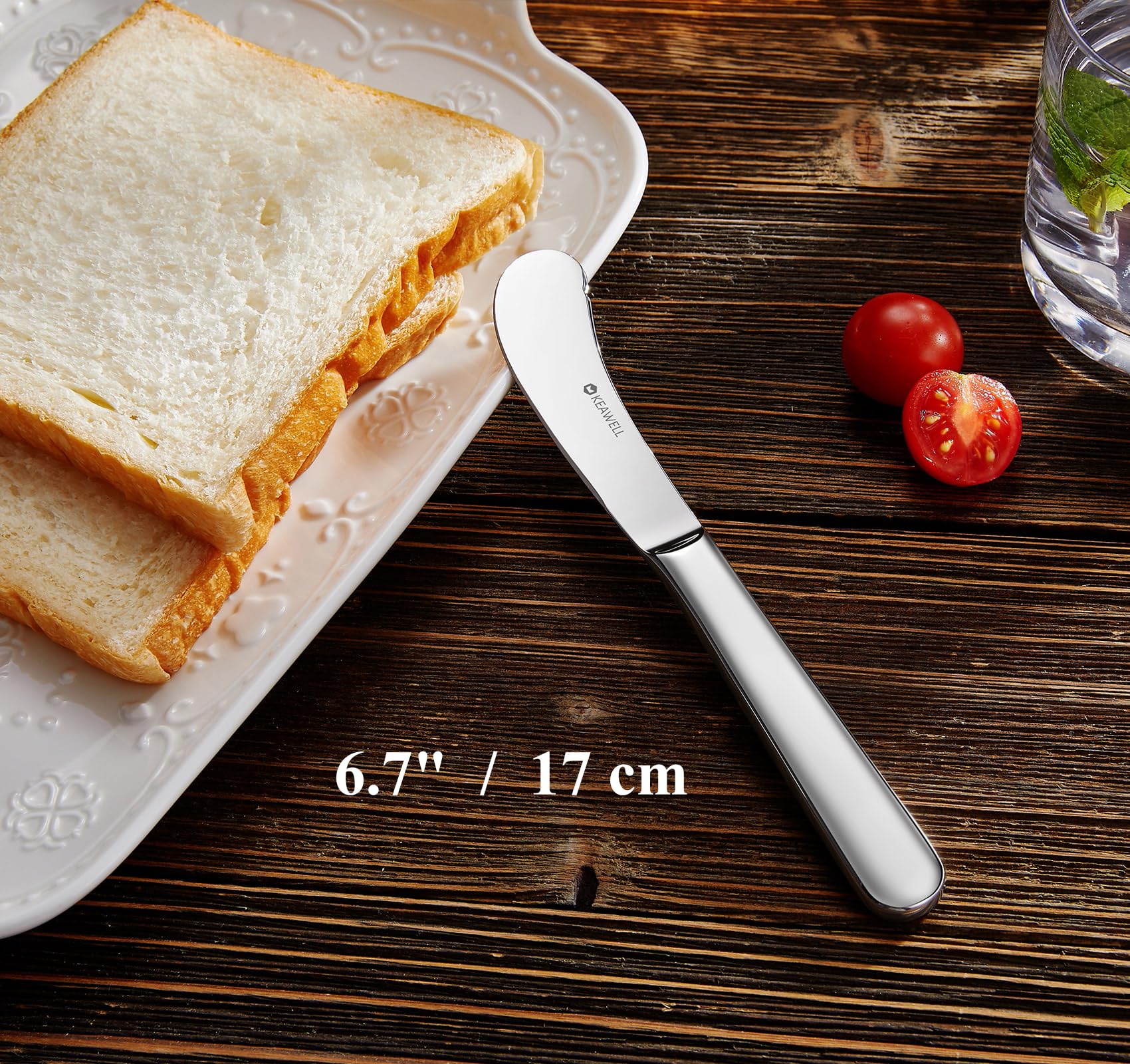 KEAWELL balanced-weight butter knives offer a comfortable grip and precise spreading.