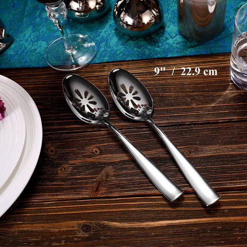 KEAWELL Louis serving utensils closeup shows squared edge and mirror finish.