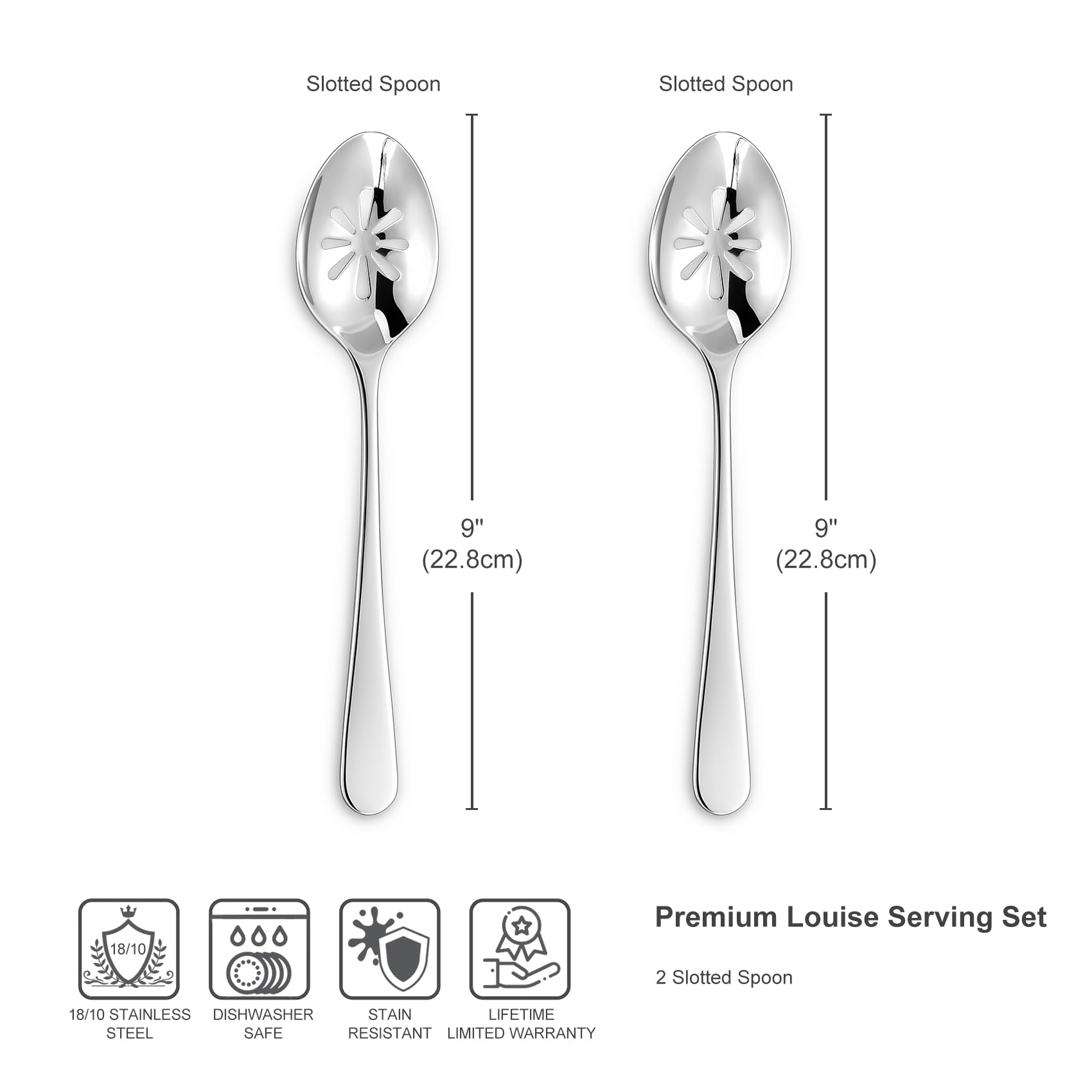 KEAWELL Louise 9in slotted spoon handle-detail, smooth grip for comfortable serving