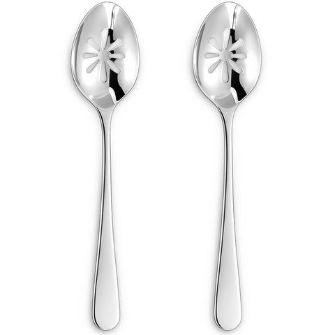 KEAWELL Louise 9in slotted spoon set close-up, showing durable 18/10 stainless steel finish for serving