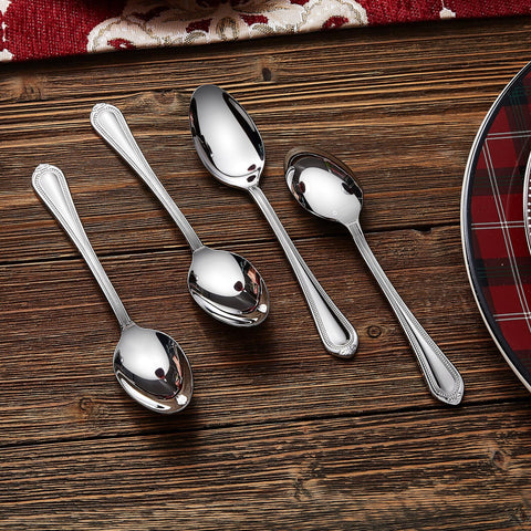 KEAWELL Pearl Edge serving spoons in a dining setup for hosting.