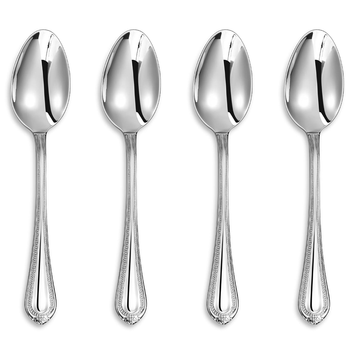 KEAWELL Pearl Edge teaspoon shows 6.4-inch size for precise portions.
