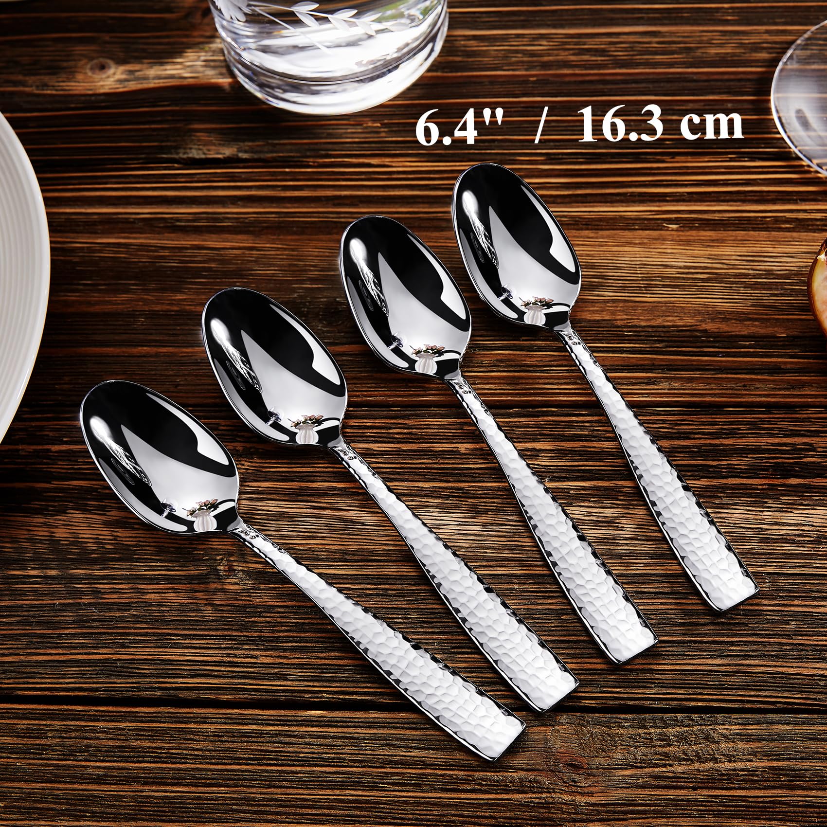 KEAWELL Louis hammered spoons 4pc set with mirror finish for upscale table presentation