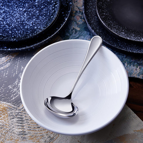 Keawell Verona gravy ladle with high-polished finish adds elegance.
