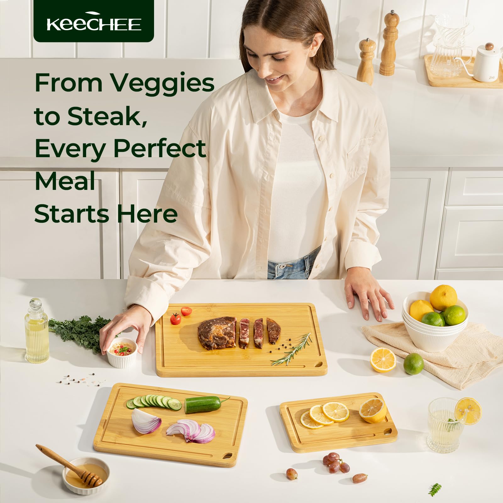 Keechee bamboo cutting board 12x8 inches ideal for veggies and fruit