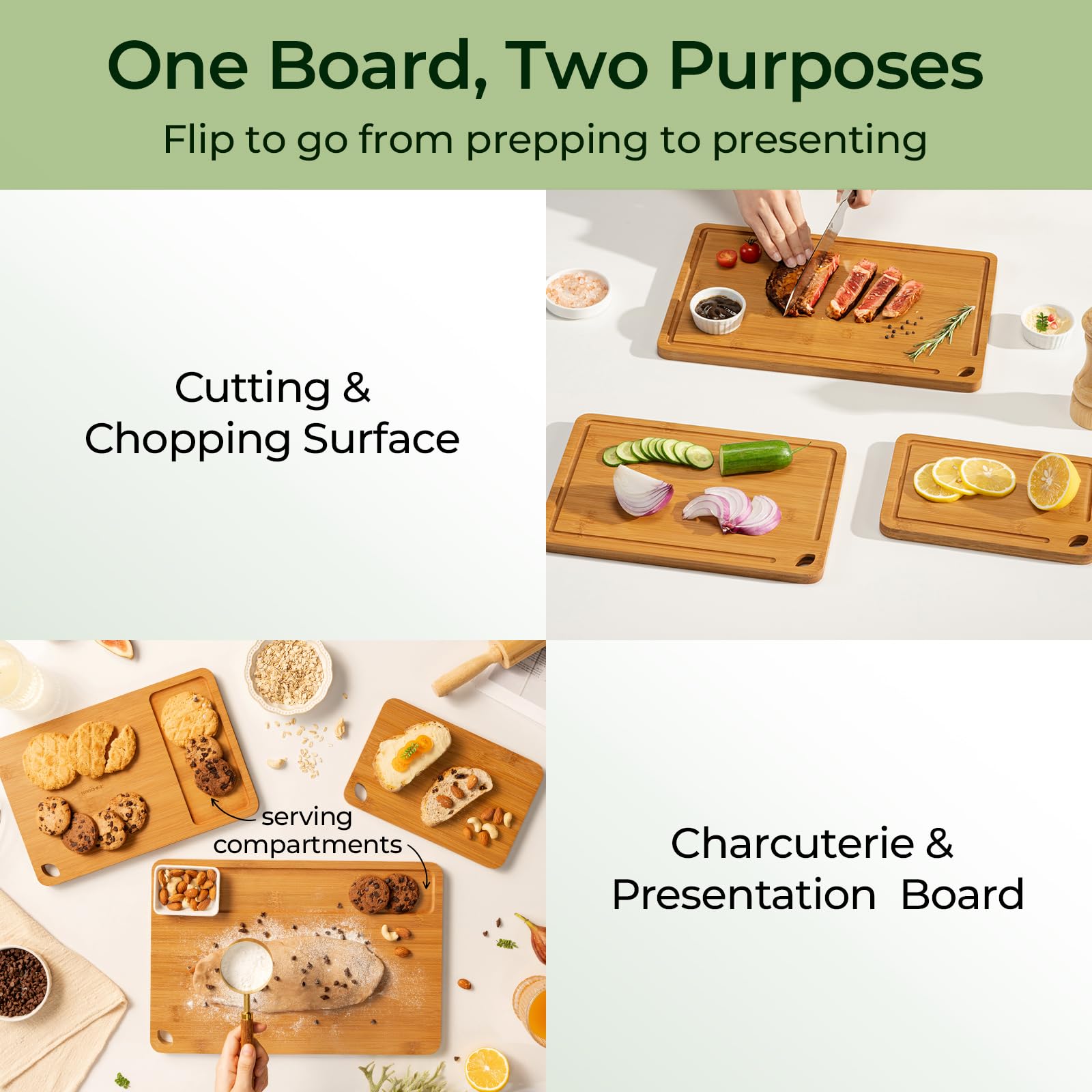 Keechee bamboo cutting board 9x6 compact serves as a portable tray