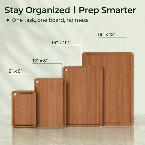 Keechee bamboo cutting board 9x6 inches, compact with a juice groove.