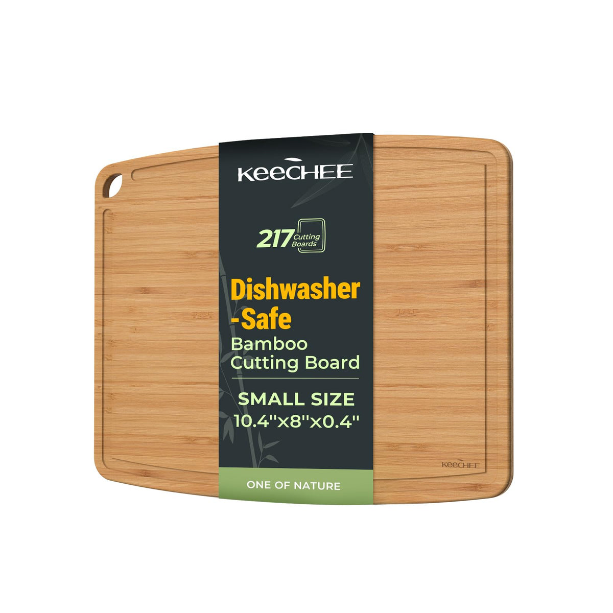 Keechee bamboo cutting board with juice groove for mess-free prep and easy juice containment.