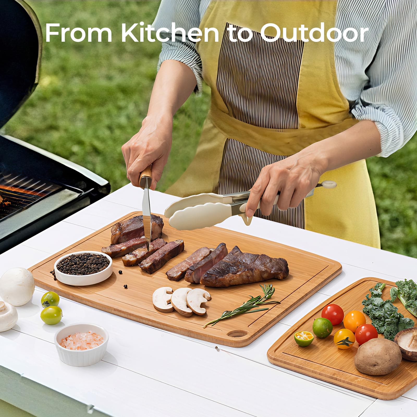 Keechee bamboo board serving-side ideal for cheese and charcuterie.