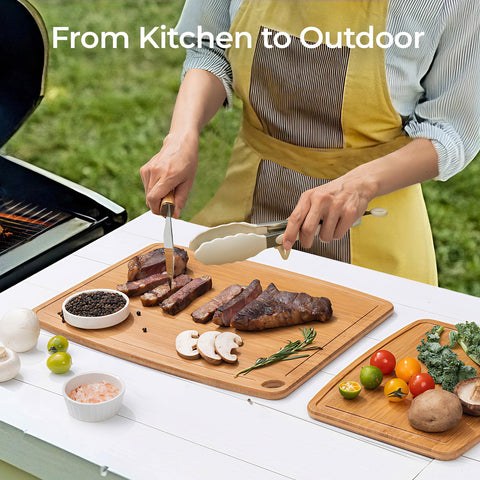 Keechee bamboo board serving-side ideal for cheese and charcuterie.