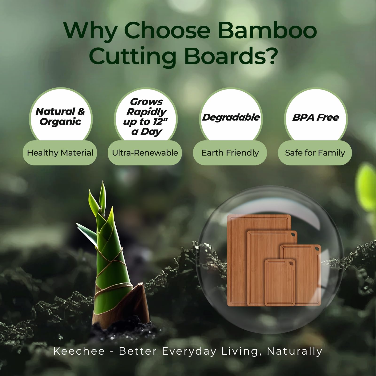 Keechee carbonized bamboo close-up shows durable, dark surface.