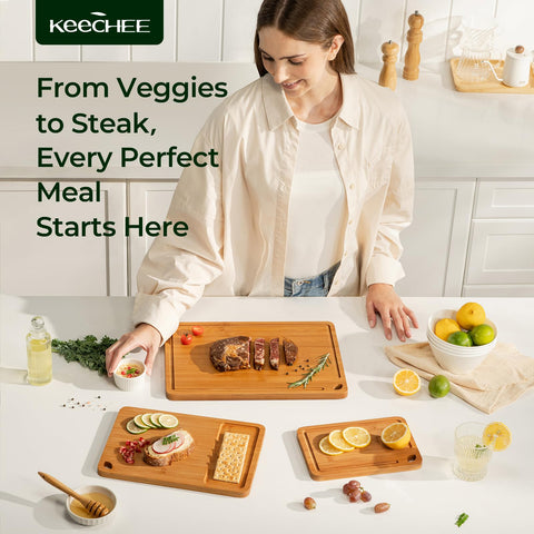 Keechee carbonized bamboo cutting board with dark finish