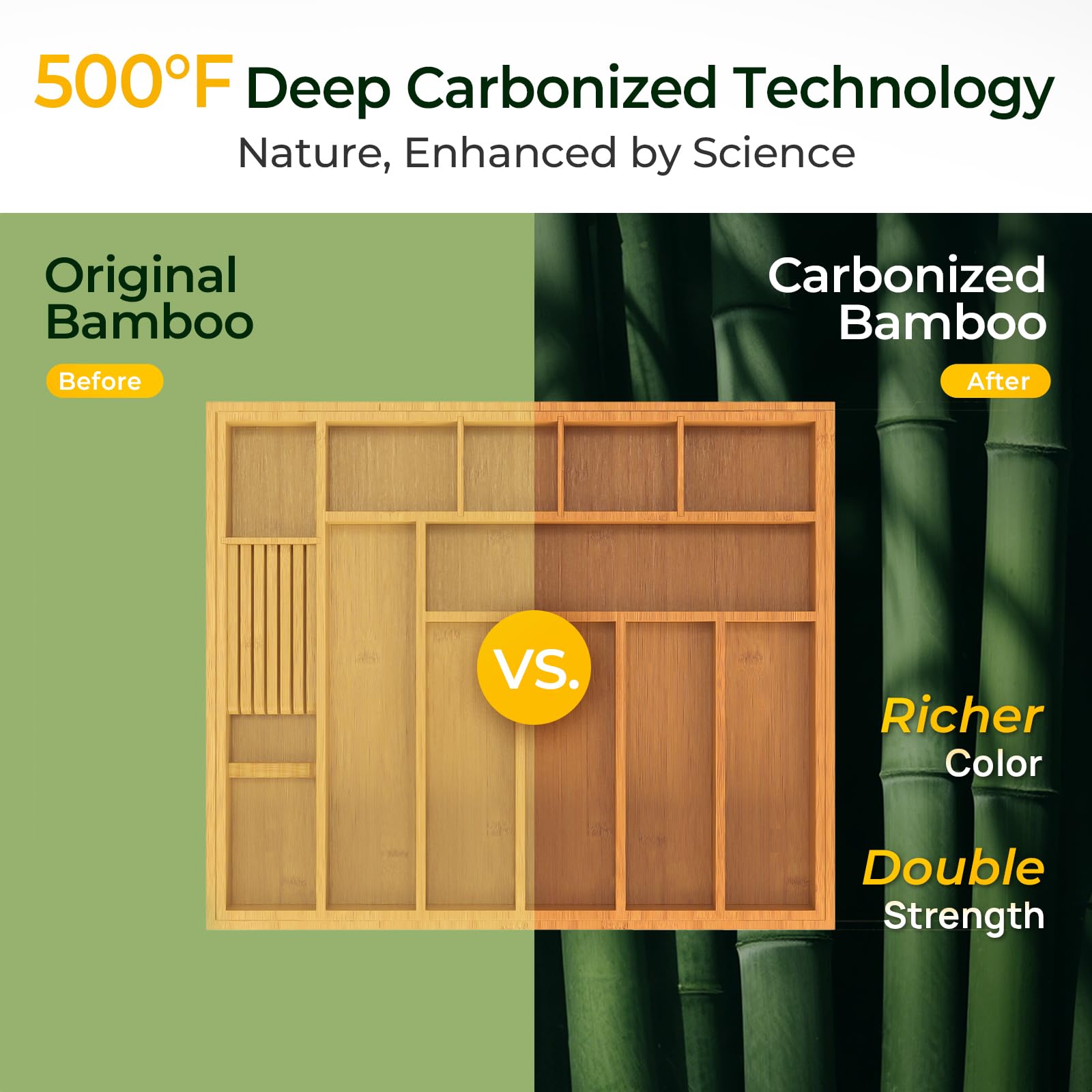 Keechee carbonized bamboo resists cracking and warping for durable use.