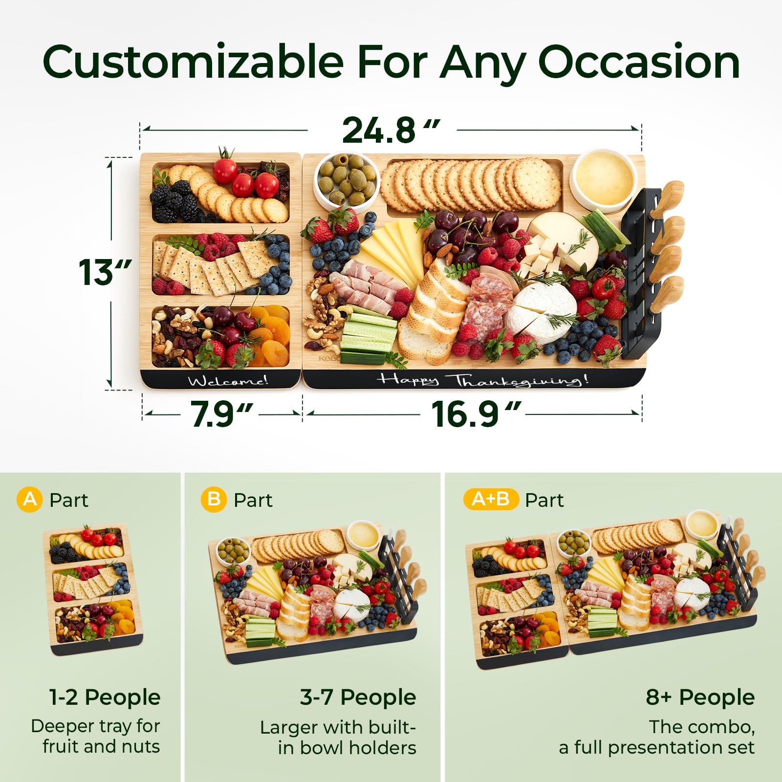 Keechee charcuterie board with non-slip feet for steady serving