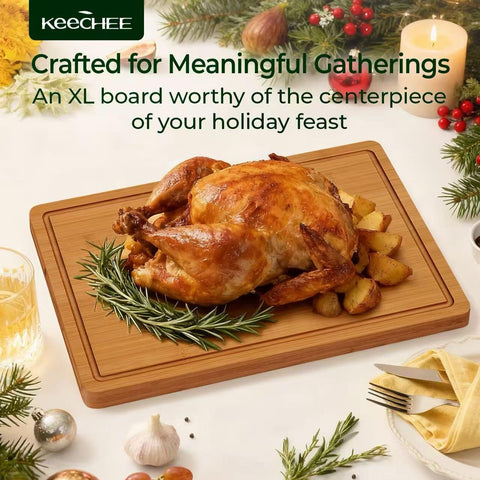 Keechee bamboo board two-sided use to maximize longevity and kitchen versatility.