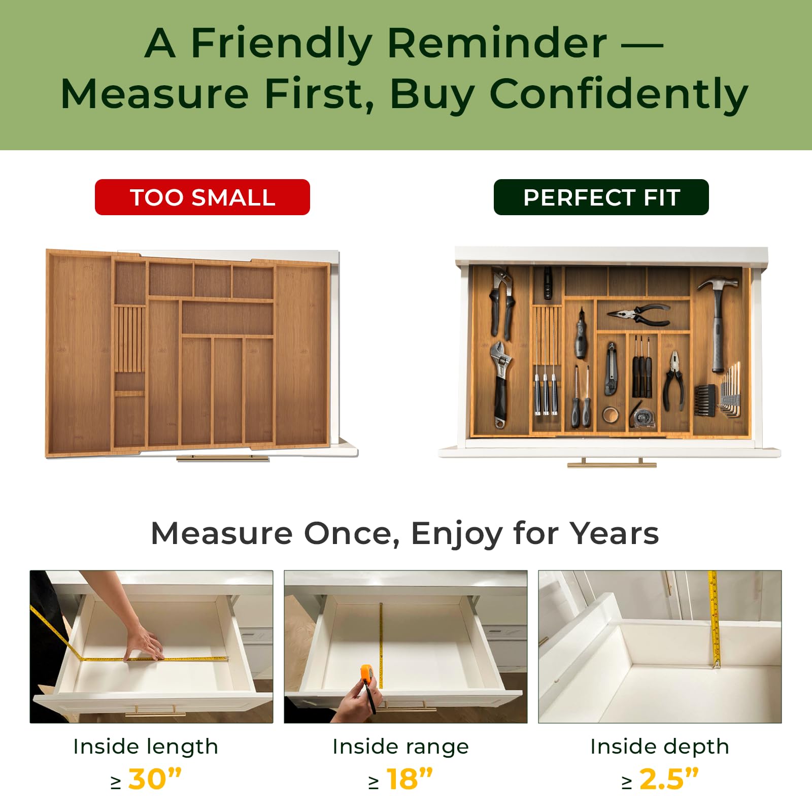 Keechee expandable silverware tray with removable dividers for a custom layout.