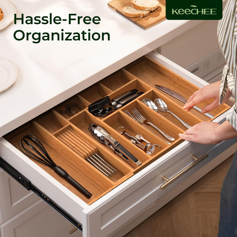 Keechee large drawer organizer fits 18 to 30 inch drawers.