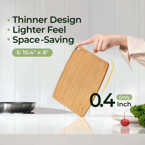 Keechee lightweight cutting board is easy to move between prep and table.