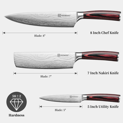 KEEMAKE 3pc knife set 5in utility knife versatile for fruit and meat prep