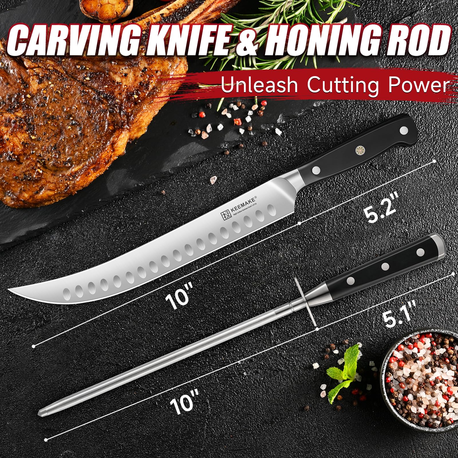 KEEMAKE 10-inch blade close-up showing razor-sharp edge for precise cuts