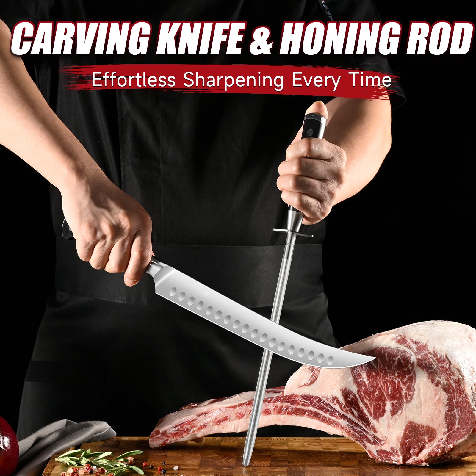 KEEMAKE brisket slicing setup with knife and cutting board