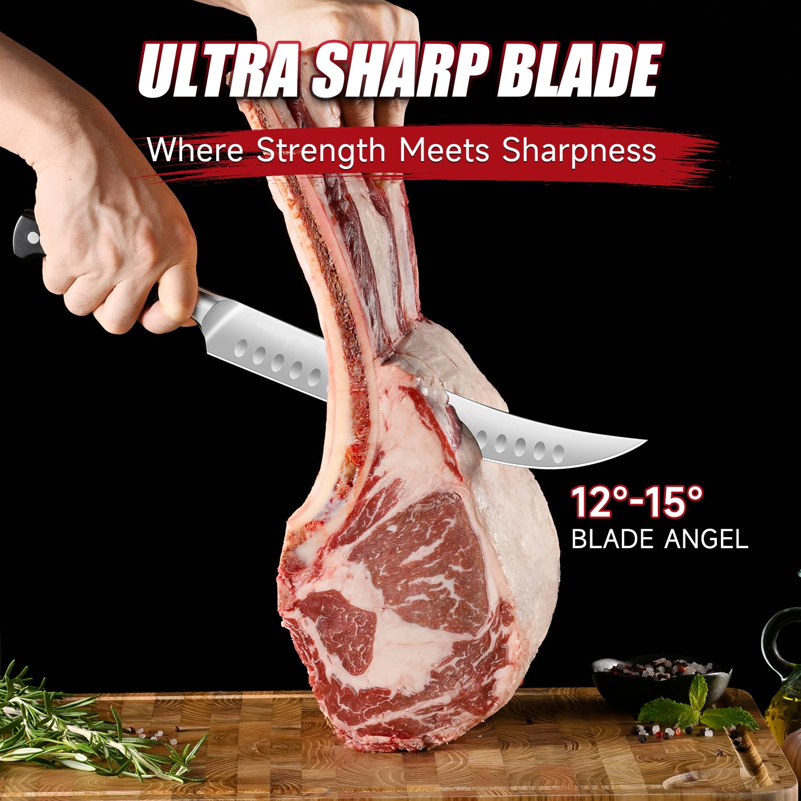 KEEMAKE ergonomic handle on 10-inch carving knife for comfortable grip