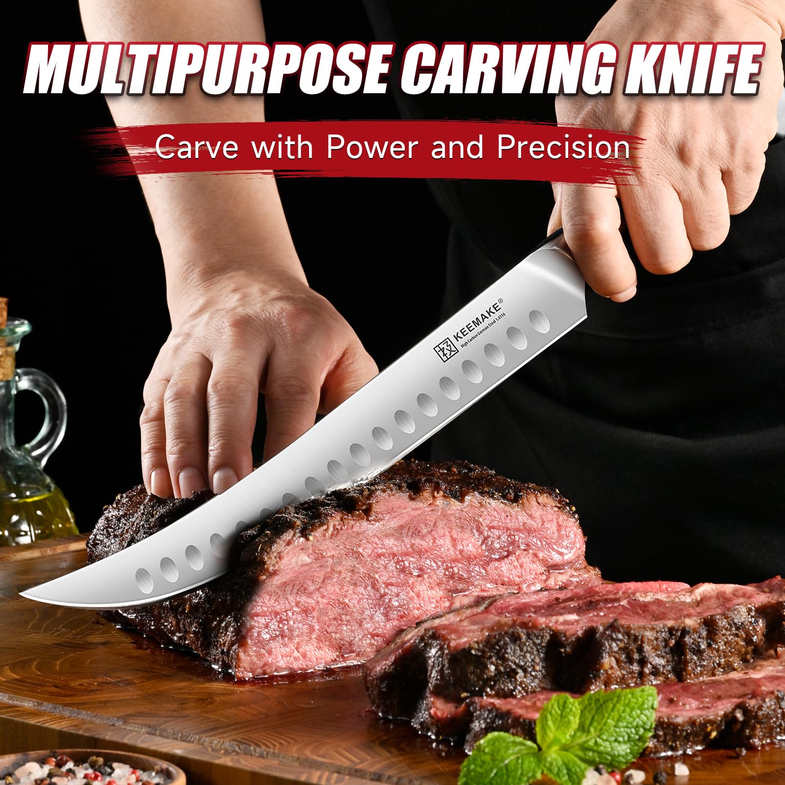 KEEMAKE turkey carving scene with knife in action for clean slices