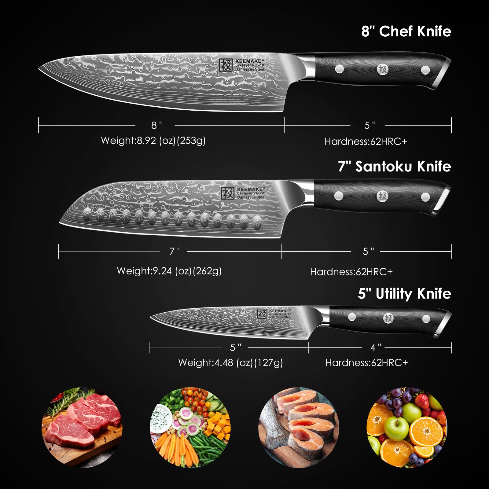 KEEMAKE 7-inch Santoku knife for clean dicing and prep.