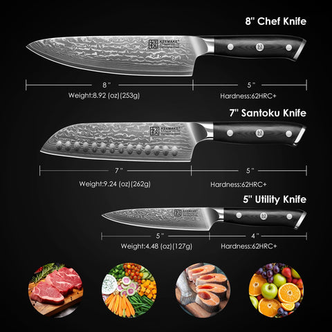 KEEMAKE 7-inch Santoku knife for clean dicing and prep.