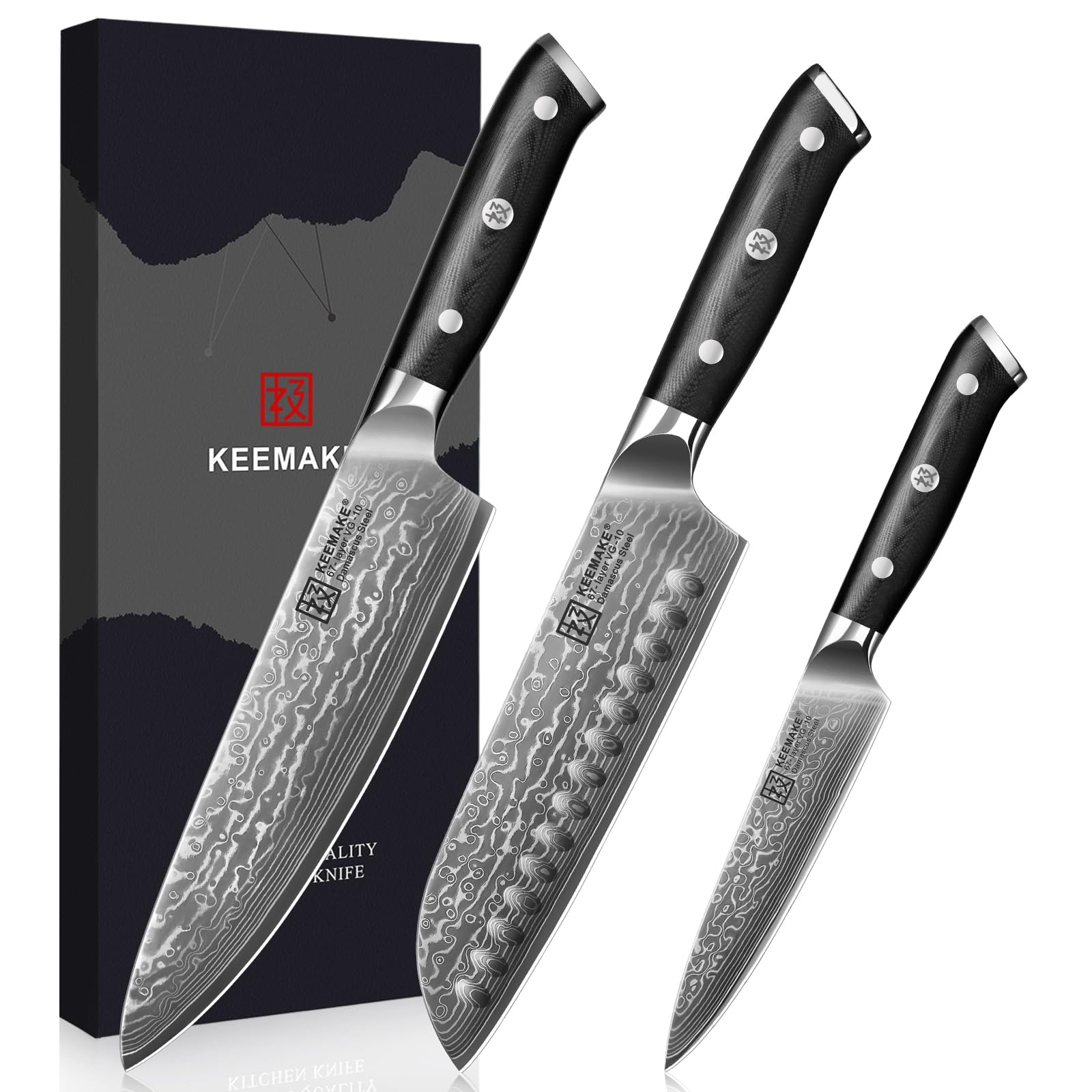 KEEMAKE 8-inch chef knife with Damascus blade for precise slicing.