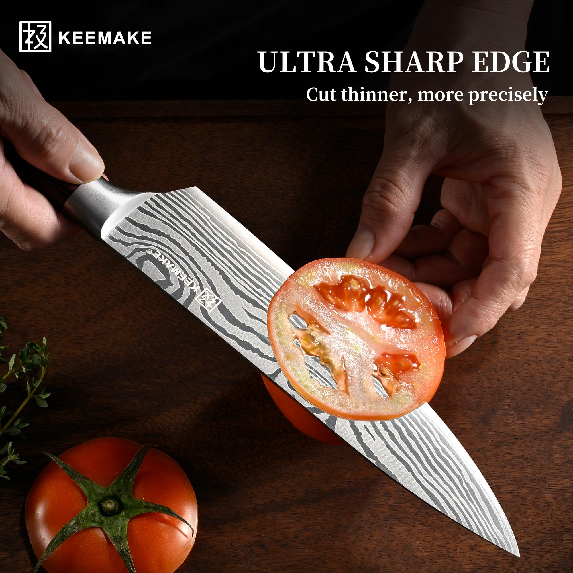 KEEMAKE pakkawood handle ergonomic grip on knife
