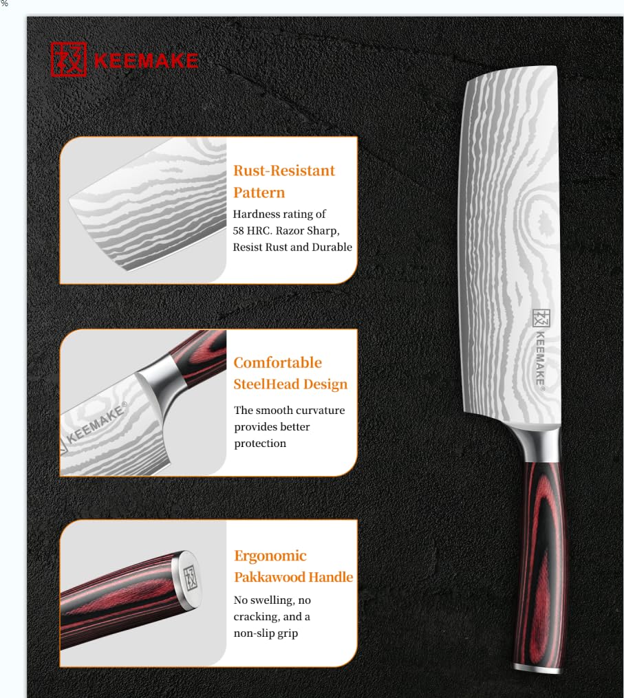 KEEMAKE Pakkawood handle offers ergonomic grip and balanced control