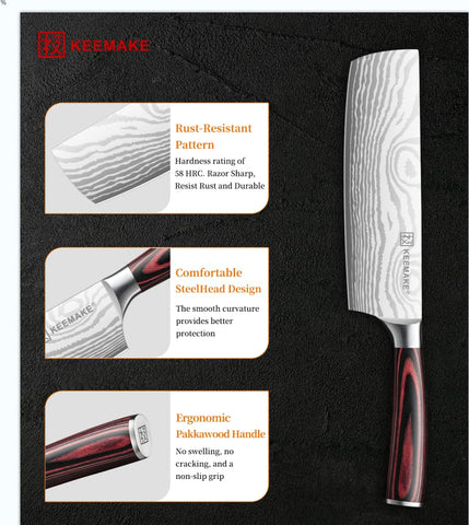 KEEMAKE Pakkawood handle offers ergonomic grip and balanced control