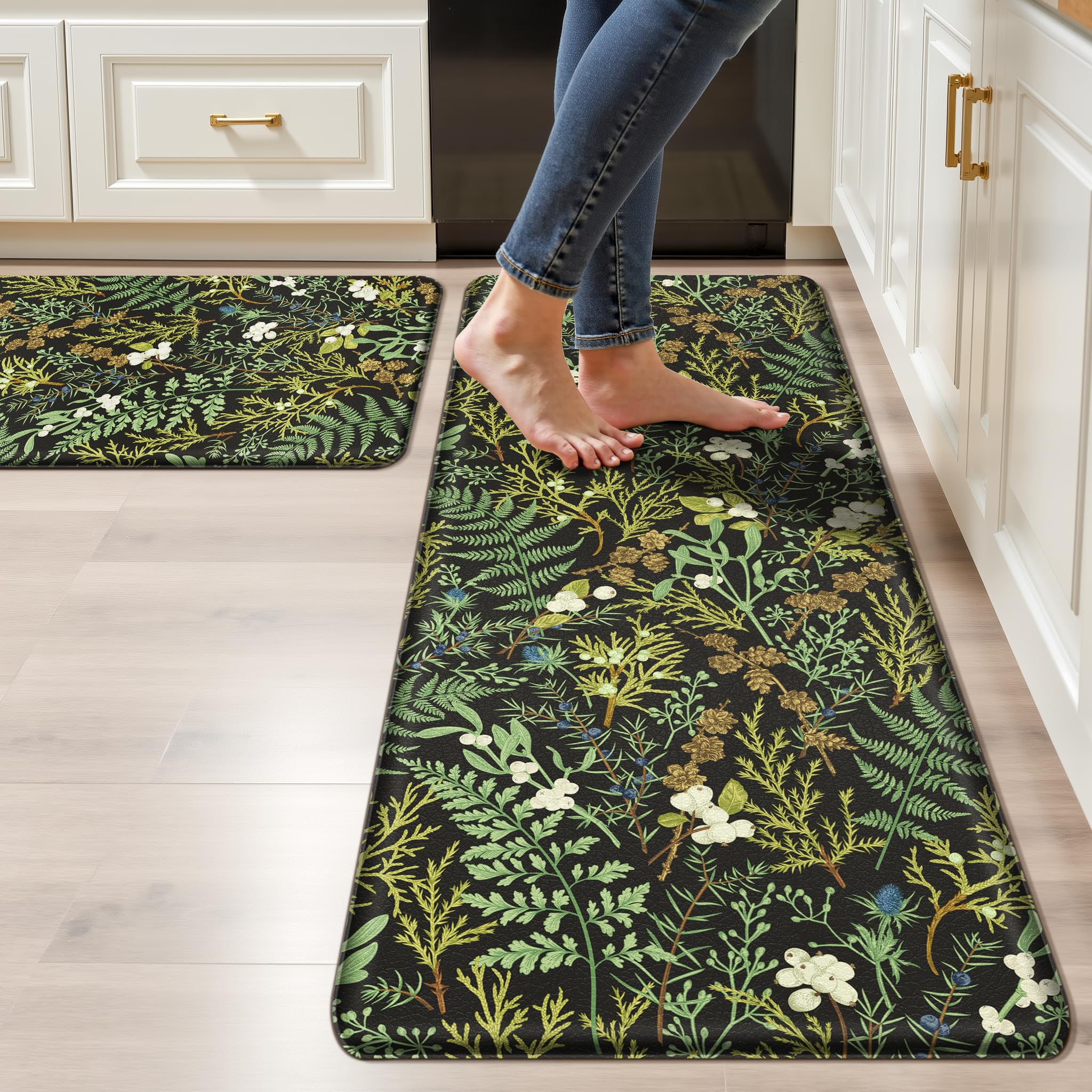 Keensoft plant leaf pattern kitchen rug adds greenery for comfortable standing while cooking