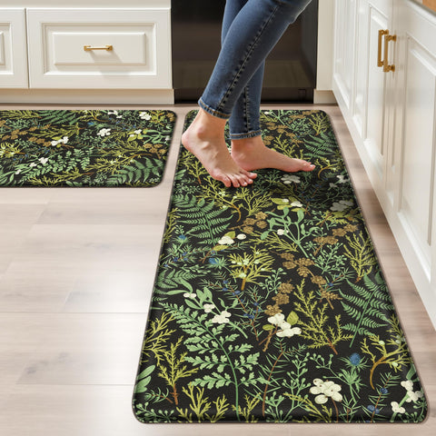 Keensoft plant leaf pattern kitchen rug adds greenery for comfortable standing while cooking