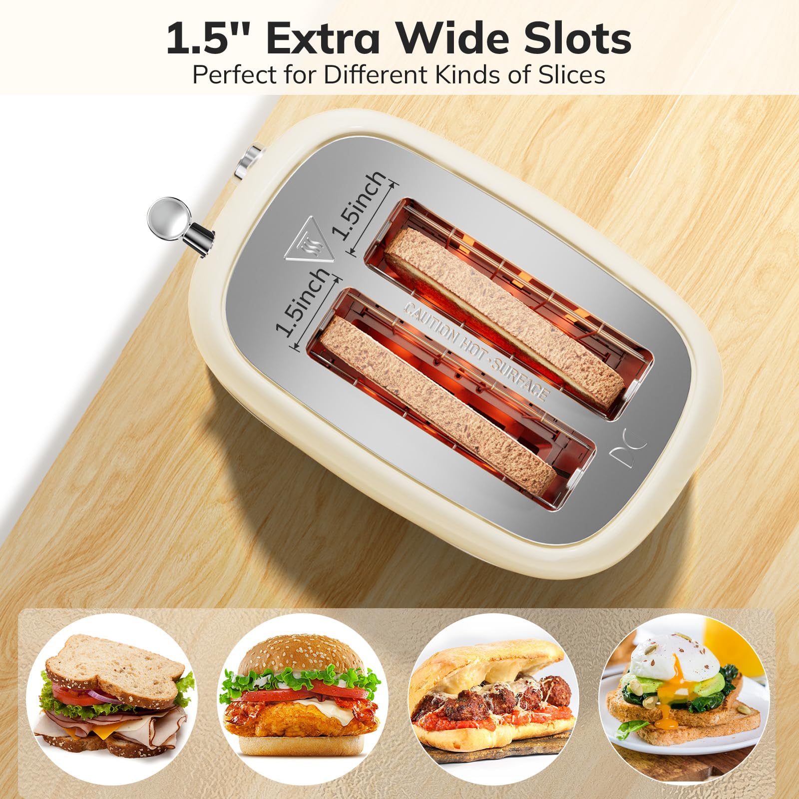 Removable crumb tray simplifies cleaning after daily use.