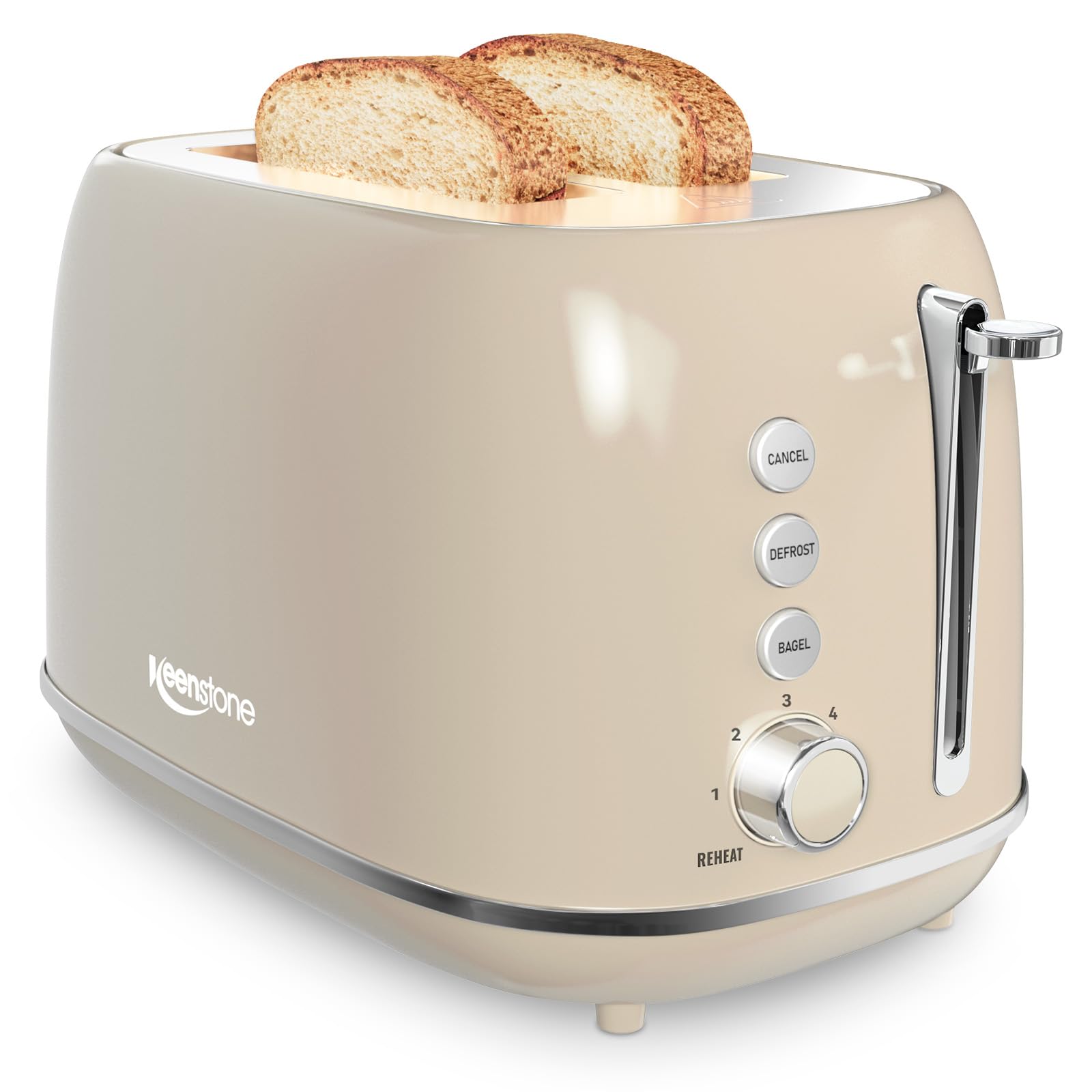 Keenstone retro 2-slice toaster exterior showcases durable stainless steel for easy cleaning