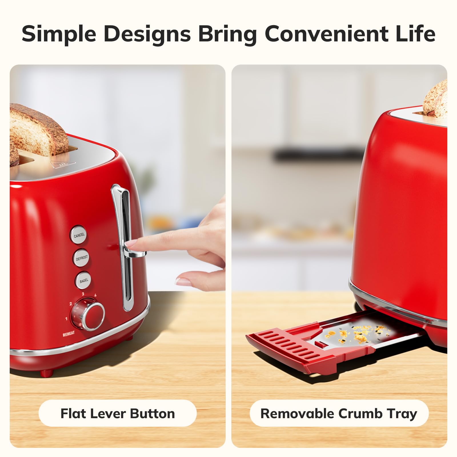 Keenstone retro toaster extra-wide slots fit thick slices and bagels.