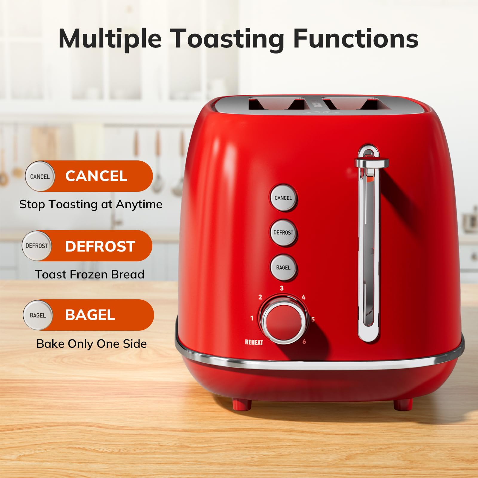 Keenstone retro toaster side view highlights compact footprint and nostalgic design.