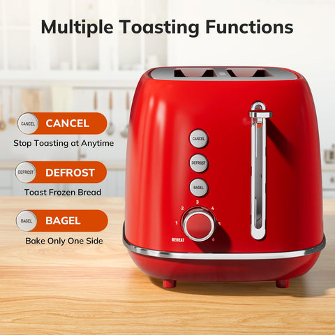 Keenstone retro toaster side view highlights compact footprint and nostalgic design.