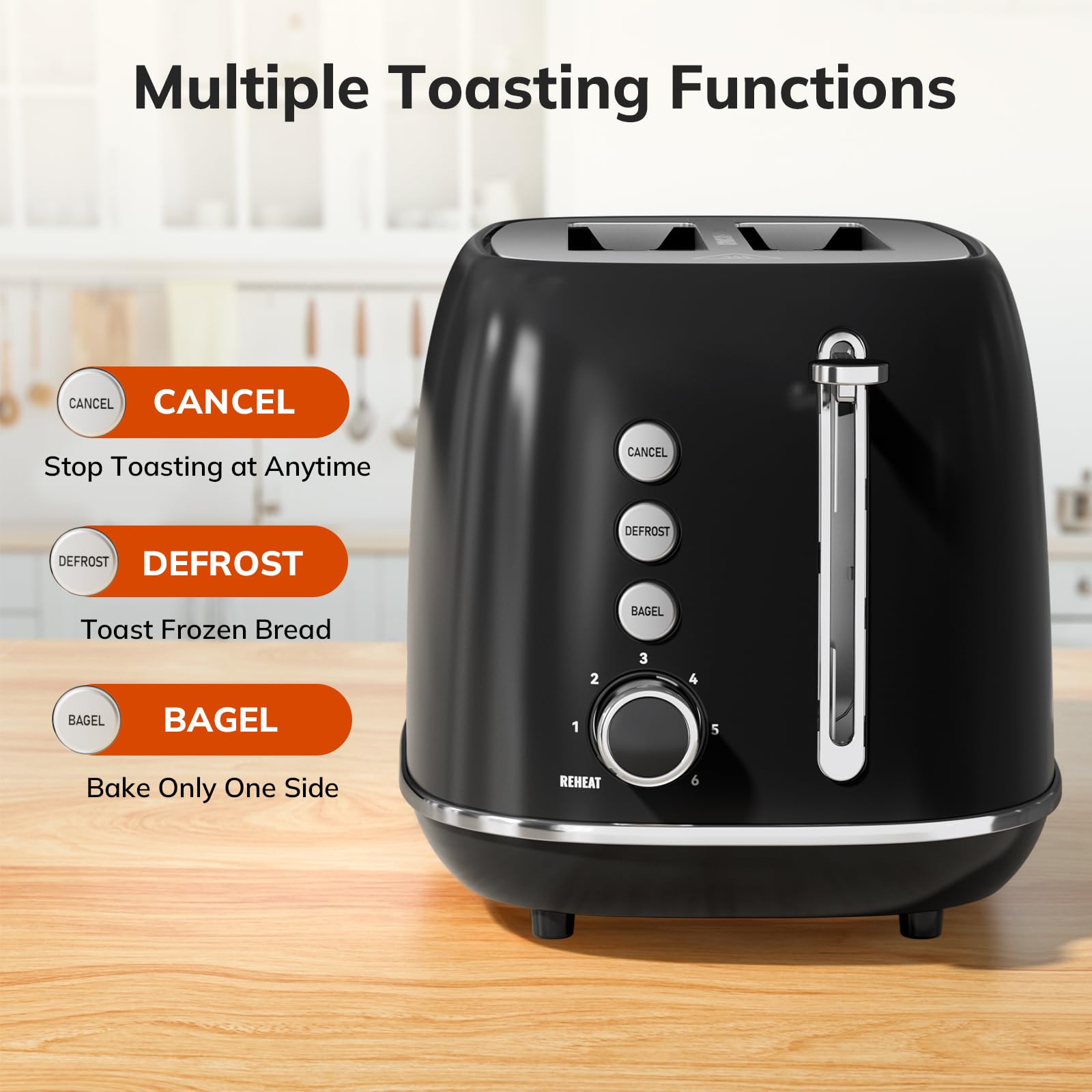 Keenstone Retro toaster controls close-up showing precise browning settings for customizable toast.