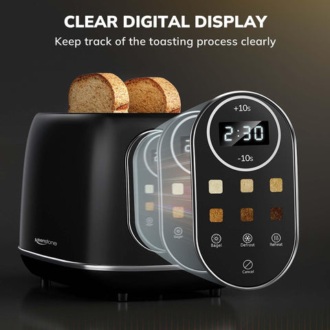 Keenstone smart touch screen toaster control panel closeup for precise browning levels
