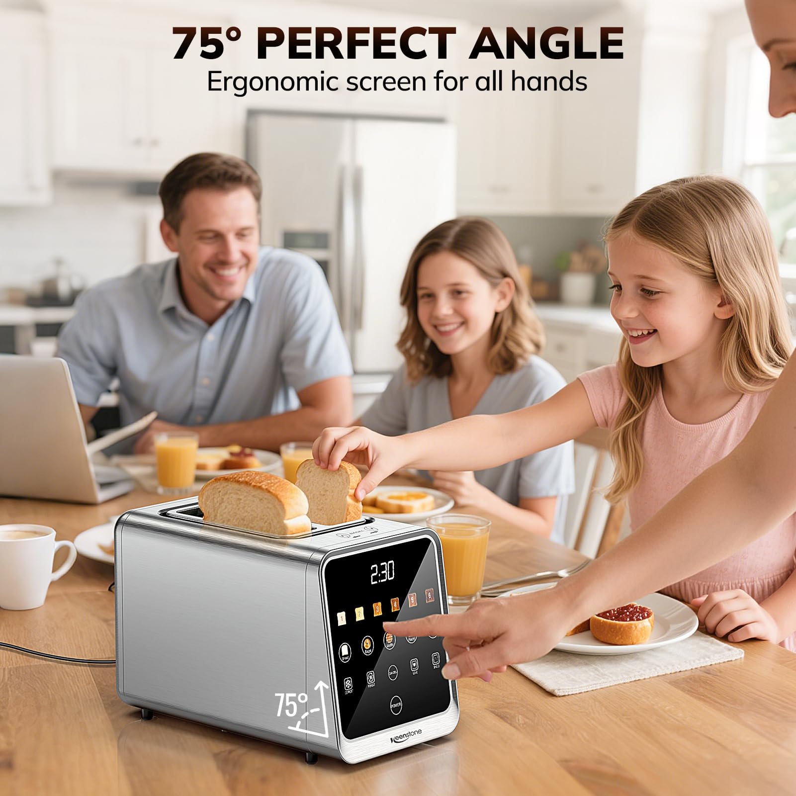 Keenstone Toaster 2-Slice Dual Control delivers synchronized browning for family breakfasts.