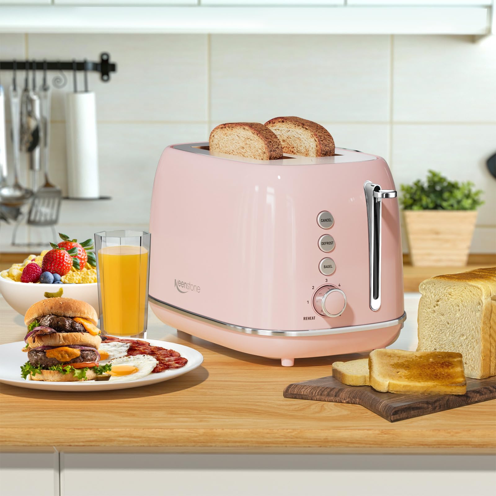 Keenstone pink toaster removable crumb tray for easy cleaning