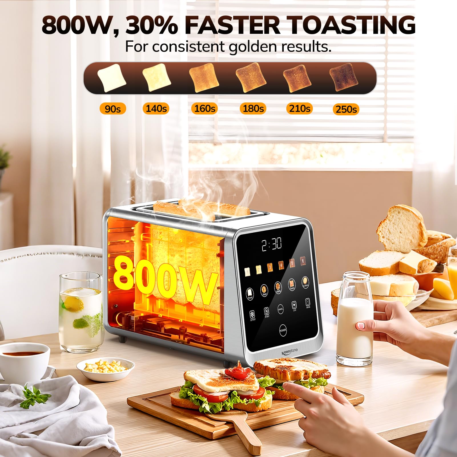 Keenstone Toaster offers 6 browning levels for customizable toast.