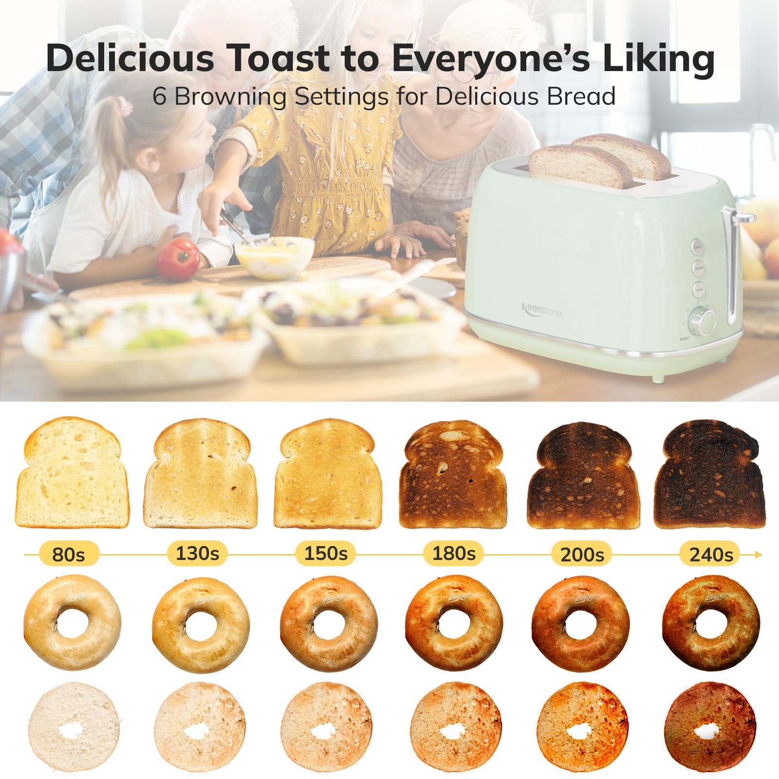 Keenstone bagel function for evenly toasted bagels