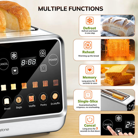Keenstone toaster memory function preserves your favorite toasting settings.
